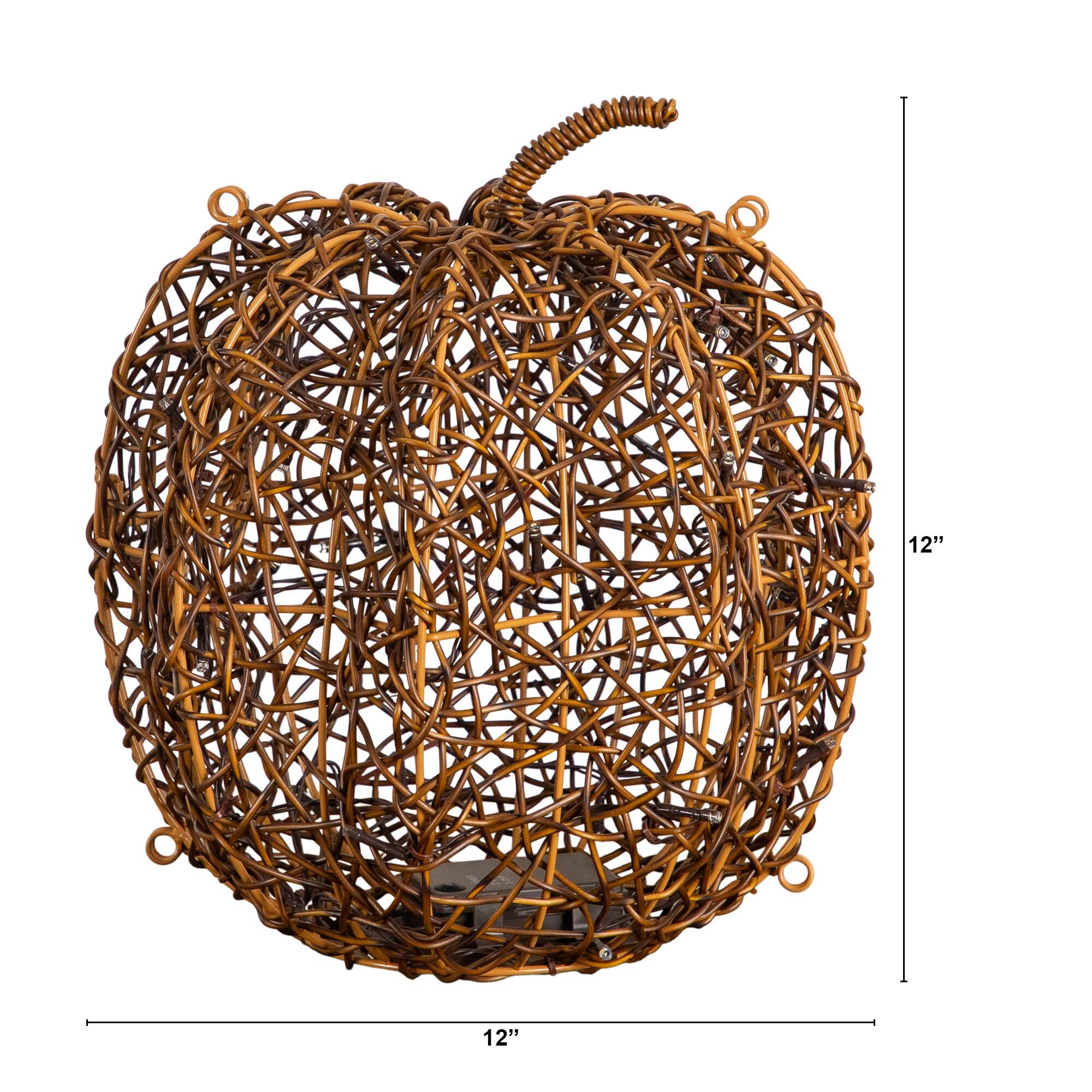 12" Pre-Lit Autumn Rattan Fall Pumpkin with 40 Warm White LED Lights